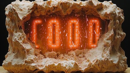 Fototapeta premium Neon Cave: A Digital Countdown Embedded in Stone
