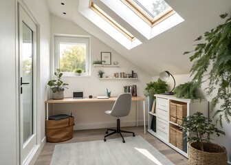 Bright Minimalist Home Workspace with Skylight