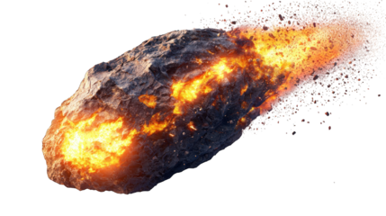 Burning rock hurtles, fiery trail. Danger from the sky