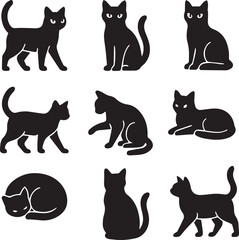set of cats silhouettes