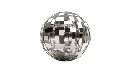 silver disco mirror ball on white background