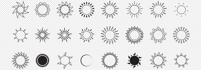 Set of Sun icons. Yellow Orange and Black and color variety design sun icons. Shine sun ray set. Collection of Yellow logo or weather icon. Vector illustration. EPS 10