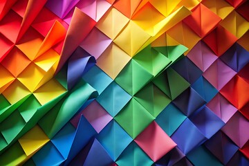 Fototapeta premium A vibrant array of folded rainbowcolored paper triangles creates a colorful geometric pattern