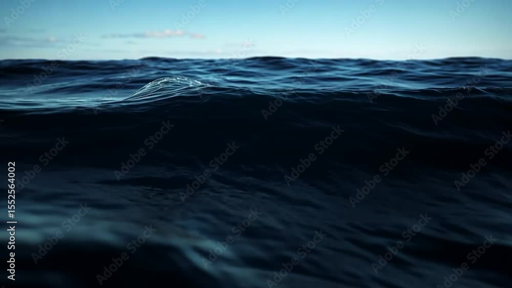 Poster Close Up Ocean Waves Under Blue Sky During Daytime Creating Calm and Peaceful Atmosphere