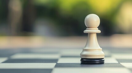 A white and black chess board with a single white pawn on the board.