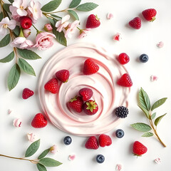 Vibrant Berry Bliss: Overhead Sweetness on White