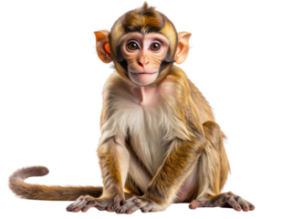 Playful Monkey Sitting with Curled Tail and Smiling Expression, Transparent Background PNG