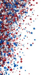 Vibrant American themed confetti, with stars and stripes, ideal for headers, celebratory graphics, or thematic designs for U.S. holidays. USA style confetti isolated on white,4 July , USA