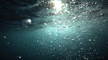 Underwater View of Air Bubbles and Sunlight