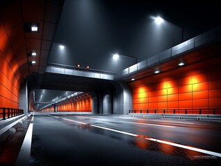 Urban highway tunnel at night