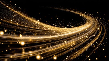 Golden Lines and Orbs on Black Background