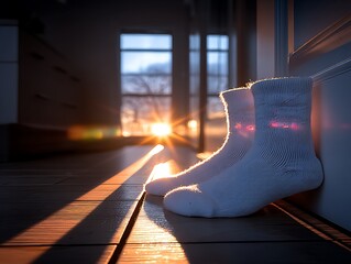 Sunrise socks on the floor