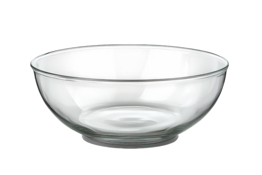 Clear, empty, glass bowl centered on a black background