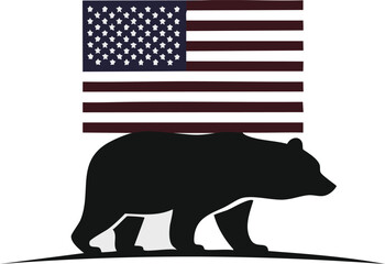 A bear silhouette carrying the U.S. flag, 4July USA Vector