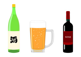日本酒と生ビールとワイン
