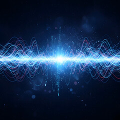 Vibrant blue and pink energy waves pulse and shimmer across a dark starry background