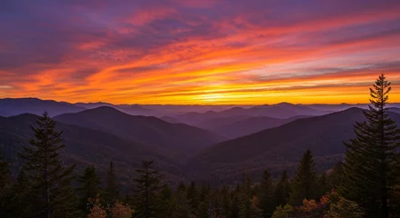 Fototapeten Colorful sunset over mountain landscape © Toriq
