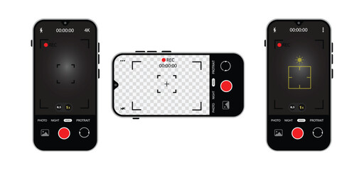 Smartphone Camera Interface Vector – Viewfinder, Grid, Focus & Record Buttons for Photo & Video | Mobile App UI Screen Icons.
