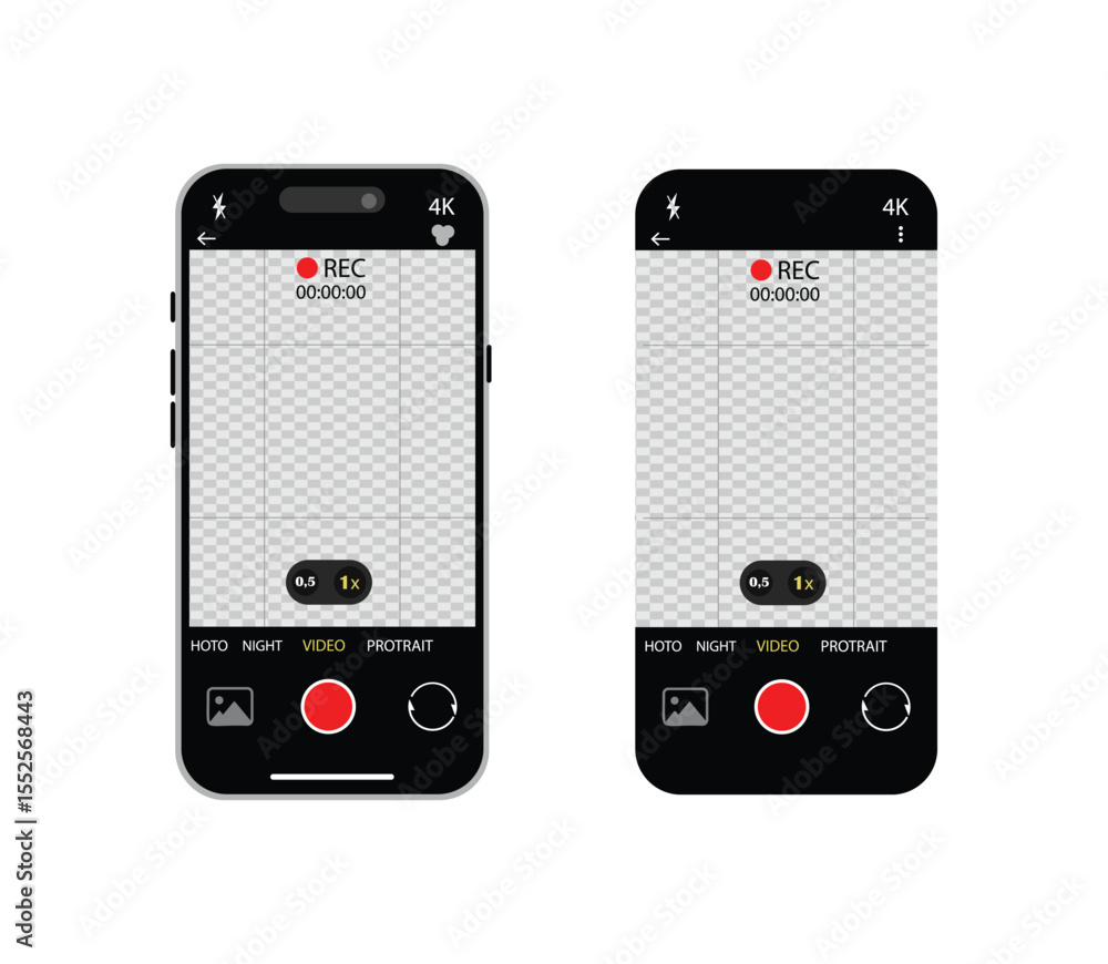 Poster smartphone camera interface vector – viewfinder, grid, focus & record buttons for photo & video | mo