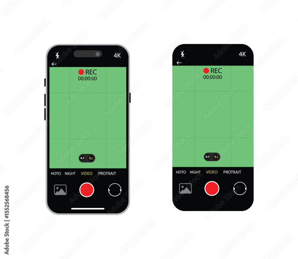 Poster smartphone camera interface vector – viewfinder, grid, focus & record buttons for photo & video | mo