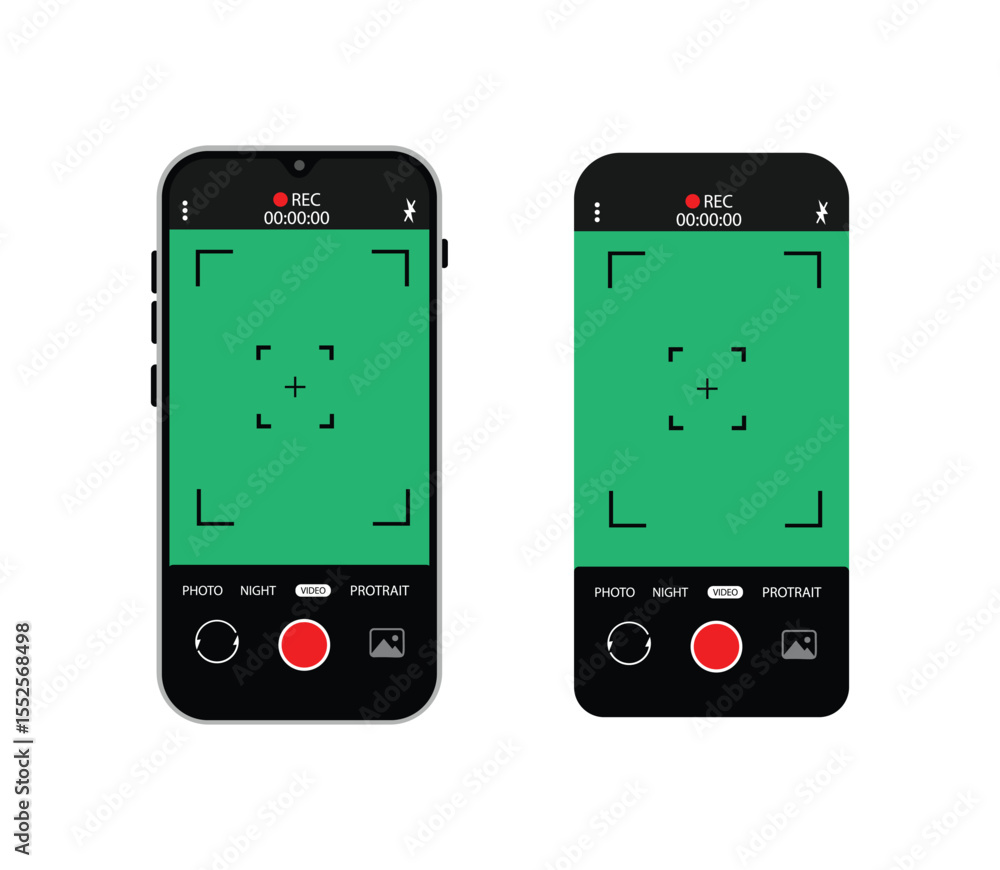Poster camera interface in phone screen. photo, video ui in cellphone. app for record from mobile cam. view