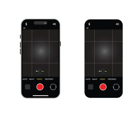 Mobile Camera App UI Elements – Vector Interface with Viewfinder, Focus Grid, Record Buttons for Photography and Video on Smartphone Screen.