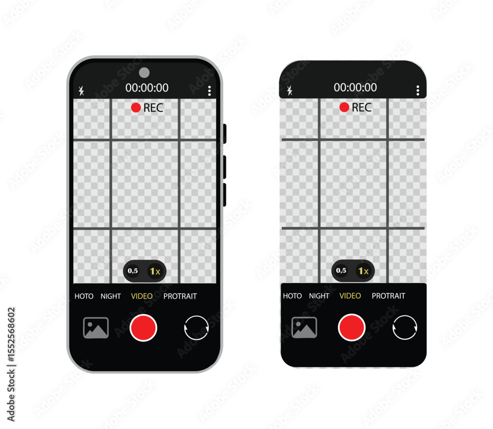 Poster camera interface in phone screen. photo, video ui in cellphone. app for record from mobile cam. view