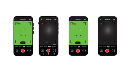 Smartphone Camera Interface: Viewfinder, Grid, Buttons, Lights, and Focus Controls in Mobile Photography Apps. Vector.
