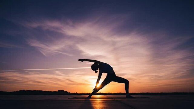 Woman Doing Yoga at Sunset Outdoors