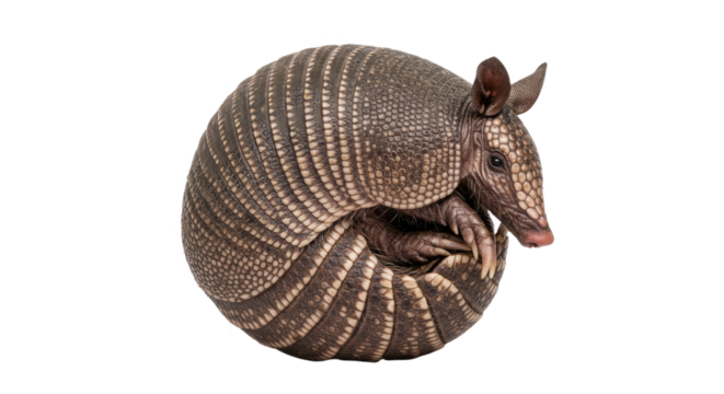 Armadillo Curled Up on White.
