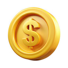 3d golden dollar coin icon isolated on transparent background