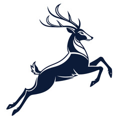 Obraz premium Majestic dark blue deer leaping gracefully on a white background