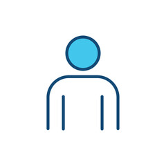Simple flat line icon of a generic user avatar with blue circular head. Perfect for UI design, profile placeholder, web applications, mobile interfaces, contact lists, and social media platforms.