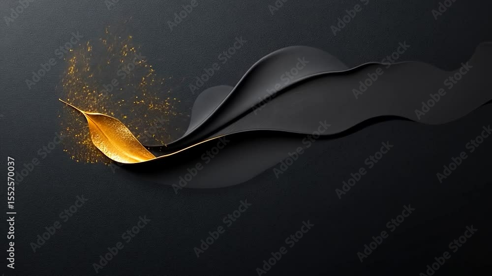 Poster elegant black leaf design with golden accent on textured dark background