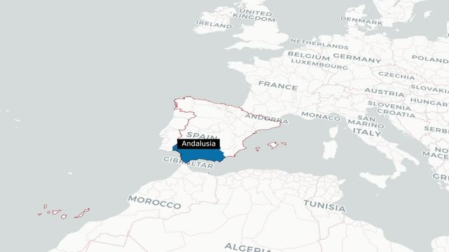 Andalusia Map Animation Southern Spain Region.