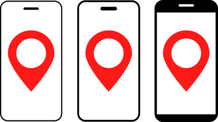 Smartphone with location icon set.  Map pin and icon. global positioning system. instant navigation service
