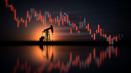 Oil production decline usa financial graph industry nighttime american flag influence