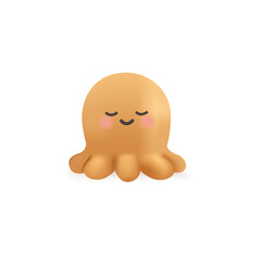 Adorable 3D cartoon octopus with blushing 