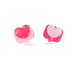3D Love Heart Chat Bubble Icons Glossy Style