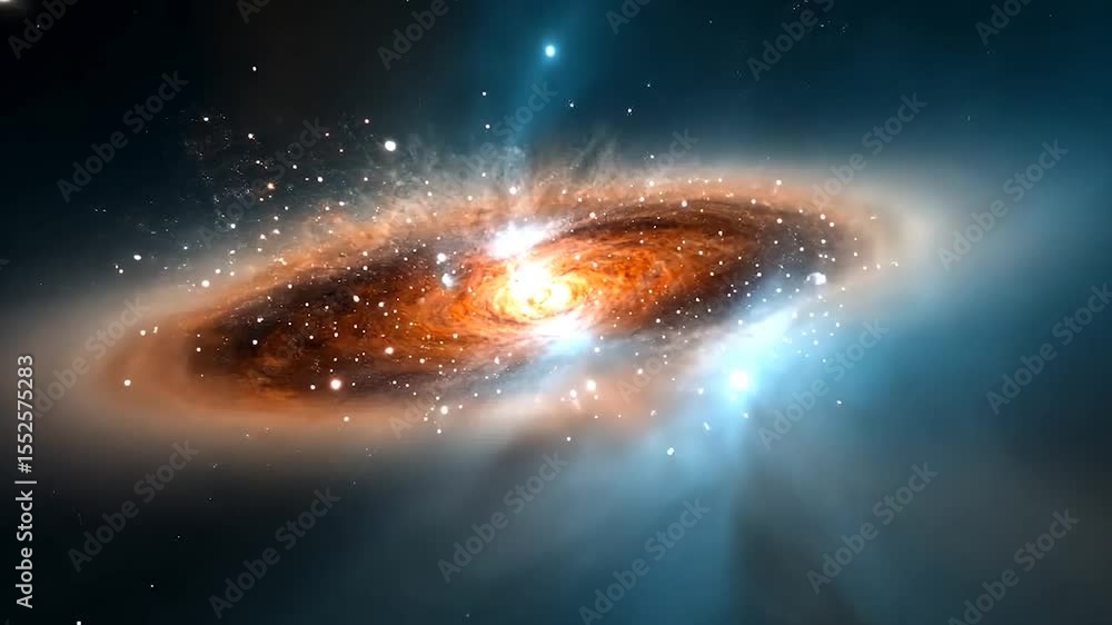 Poster abstract cosmic nebula display with orange and blue hues and luminous core