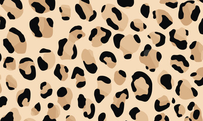 Leopard print pattern, seamless repeating pattern, simple vector art style, light beige and black color palette, high resolution.