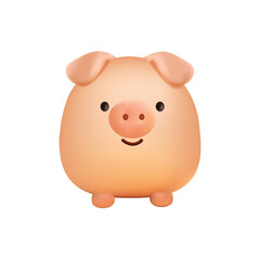 Chubby pink pig in cartoon 3D style 