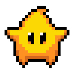 yellow pixel art star with black eyes. The star is yellow and has a black outline. design for all business