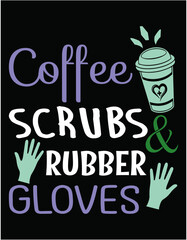 Coffee scrubs and rubber gloves - printable editable vector art file.
