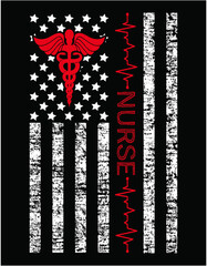 America's Flag Nurse Heartbeat White and Red - printable editable vector art file.