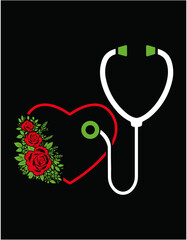 Floral Stethoscope Flower Heart For Sweet Nurse - printable editable vector art file.