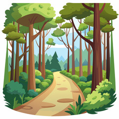 Path through forest trees vector cartoon illustration