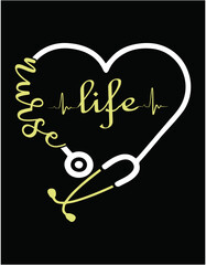 Nurse Life Heart Favorite Nurse - printable editable vector art file.