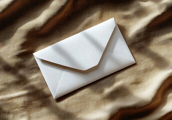 White Envelope on Crumpled Fabric with Soft Shadows

