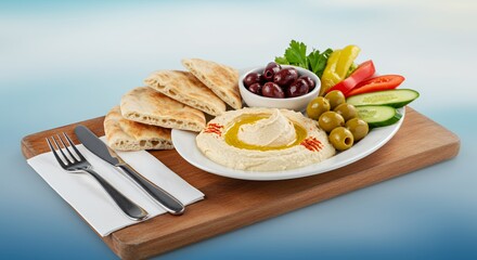 Mediterranean Hummus Platter with Pita Bread and Olives, a Delightful Culinary Experience